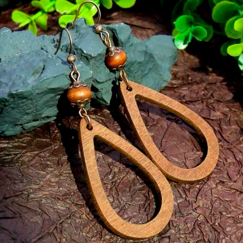 Brown pierced teardrop hanging earring